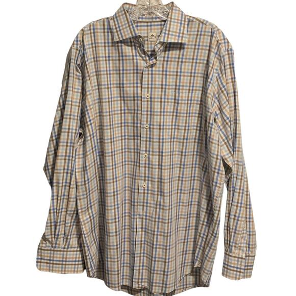 Men's PETER MILLAR Size L Plaid Button Down Checked Shirt 100% Cotton Multicolor - Picture 1 of 7